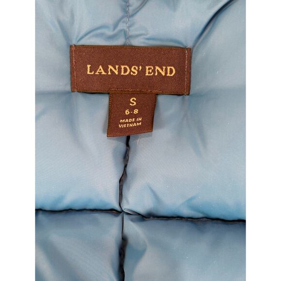 EUC Lands End Down Puffer Vest Womens SMALL Blue Plaid Feather insulated Jacket - Picture 7 of 9